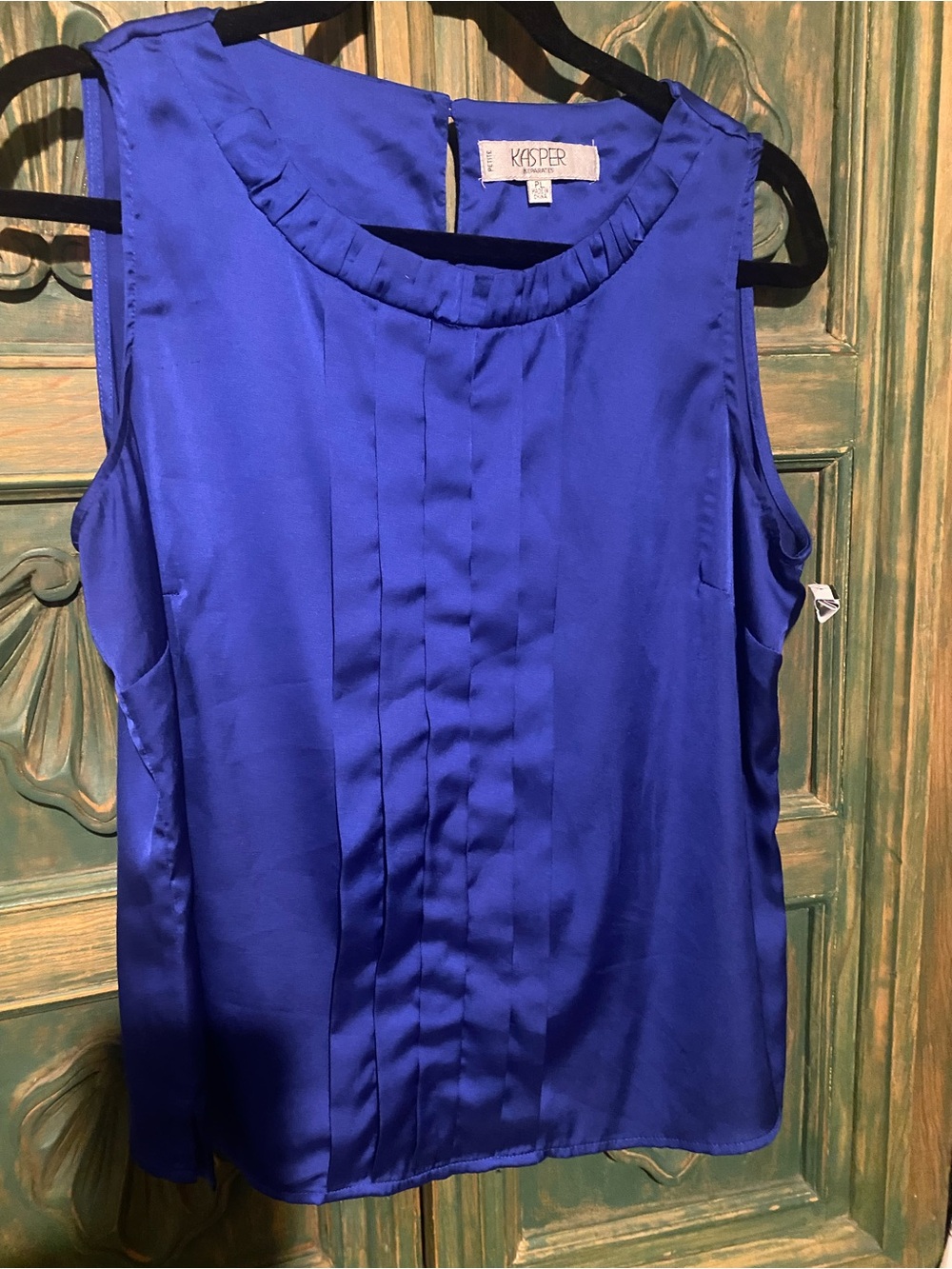 Kasper Royal Blue Sleeveless Pleated Shell